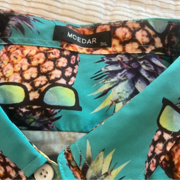 NWOT Fun Teal Pineapple Button Front Casual Short Sleeve Shirt 3XL - Picture 2 of 3